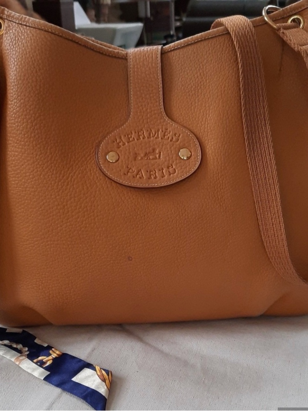 Hermes Cognac Leather Tote with Gold-Tone Accents